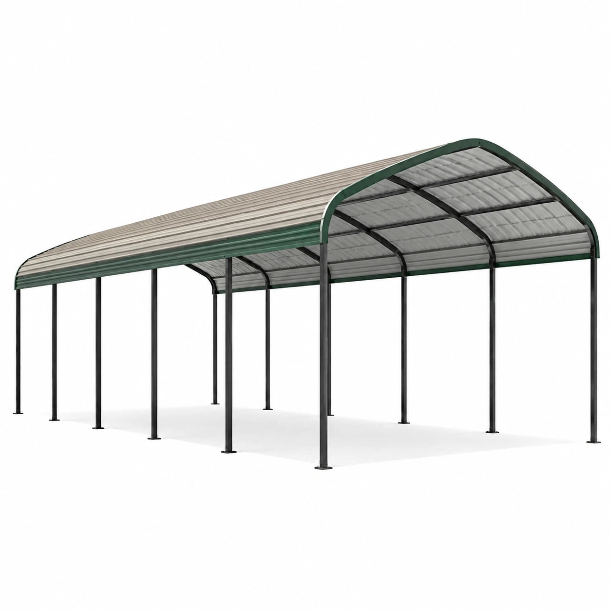 Abri voiture double avec toit cintré, vert foncé, anthracite et gris, 600 × 600 × 300 cm