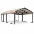 Carport autoportant double 600 × 600 × 300 cm en acier gris anthracite avec toiture en polycarbonate gris fumé