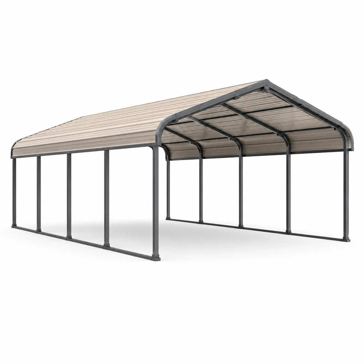 Carport autoportant double 600 × 600 × 300 cm en acier gris anthracite avec toiture en polycarbonate gris fumé