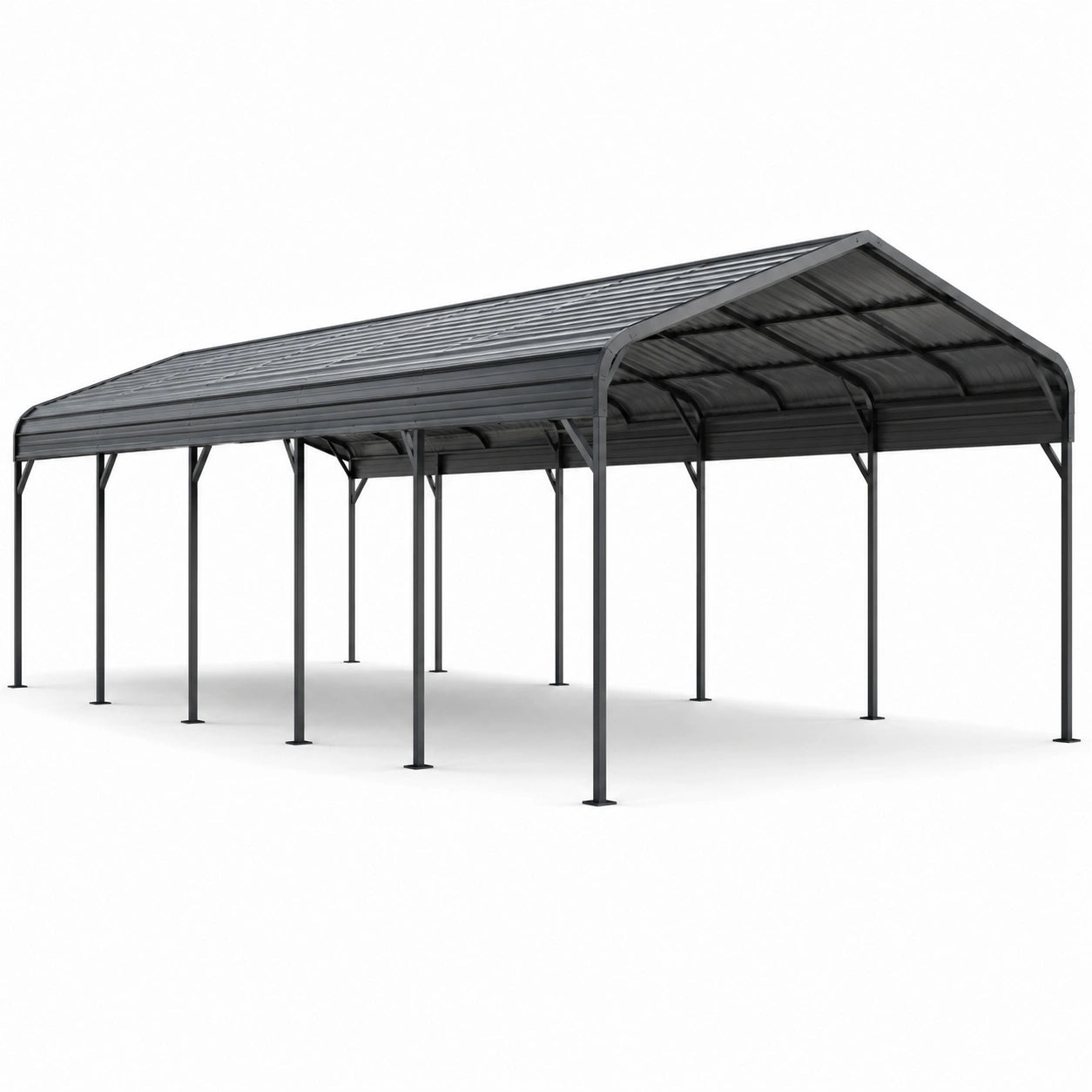 Abri double pour voitures en acier anthracite avec toit à deux pentes, 600 × 600 × 300 cm
