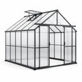 Serre de jardin en aluminium noir et polycarbonate translucide, 190 × 190 × 195 cm, deux portes coulissantes et fenêtre de toit