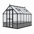 Serre de jardin en métal noir et polycarbonate translucide avec double porte et 2 lucarnes, 250 × 190 × 220 cm