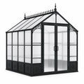 Serre de jardin victorienne en aluminium noir et polycarbonate translucide avec double porte, 190 × 250 × 235 cm