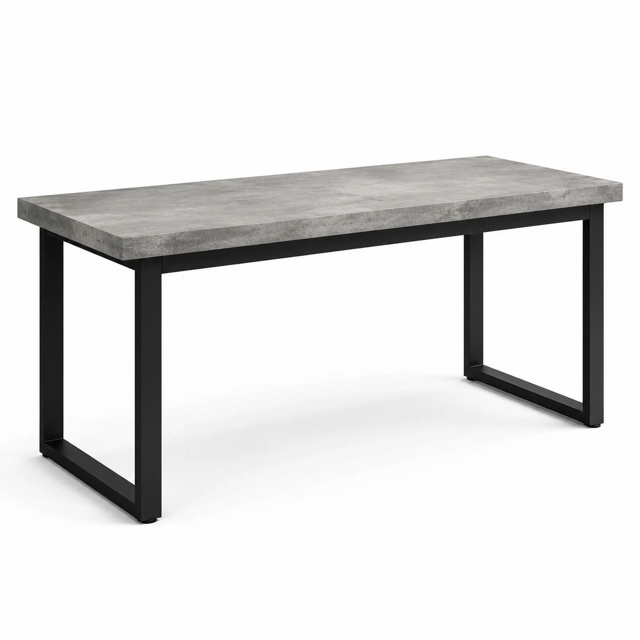 Table rectangulaire 140 × 70 × 75 cm, plateau effet béton gris et structure en métal noir