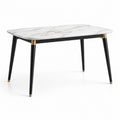 Table à manger rectangulaire 120 × 80 × 75 cm, plateau effet marbre blanc, pieds noirs et détails dorés