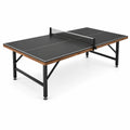 Table de tennis de table noire avec finition bois, structure en acier et filet amovible, 274 × 152,5 × 76 cm