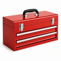 Coffre à outils portable en acier rouge, argenté et noir, 51 × 22 × 33 cm, avec 2 tiroirs