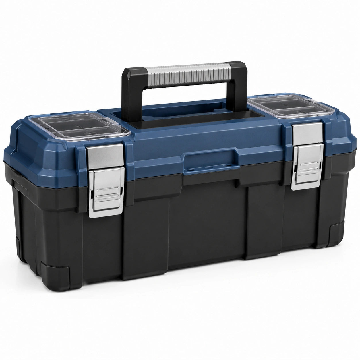 Boîte à outils portable en plastique rigide, bleu marine et noir, 48 × 25 × 24 cm, avec compartiments