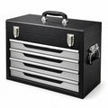 Caisse à outils en acier noir et argenté à 5 tiroirs, 50 × 22 × 40 cm