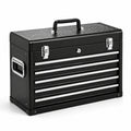 Caisse à outils métallique noire et argentée, 58 × 26 × 49 cm, 5 tiroirs avec compartiment supérieur verrouillable
