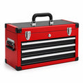 Caisse à outils en acier rouge, noir et argenté, 51 × 22 × 35 cm, 3 tiroirs verrouillables