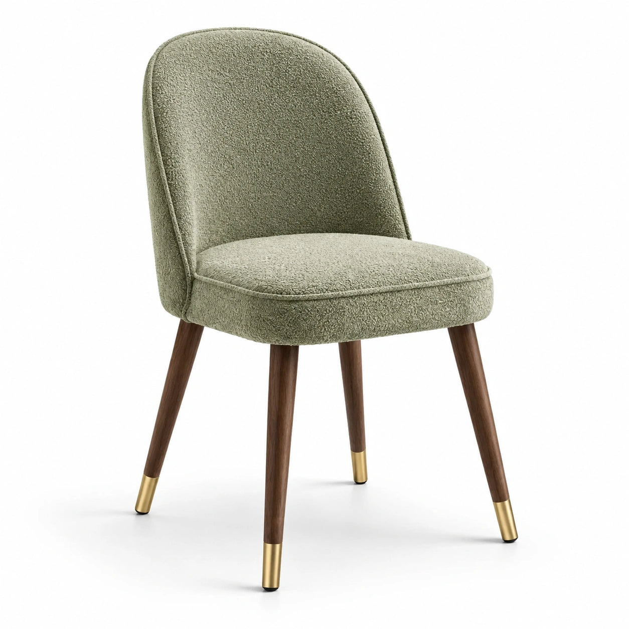 Chaise rembourrée en tissu texturé vert sauge avec pieds marron et dorés, 50 × 57 × 82 cm