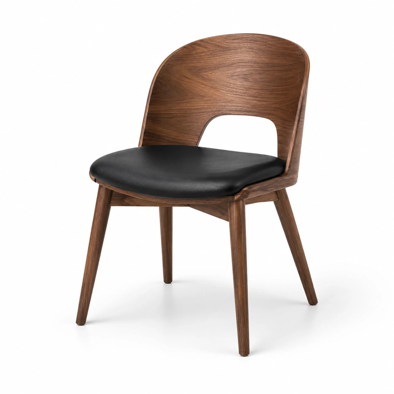 Chaise à dossier incurvé et assise rembourrée, brun et noir, 52 × 52 × 78 cm