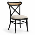 Chaise en bois noir avec cannage naturel et assise beige rembourrée, 48 × 55 × 90 cm