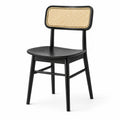 Chaise en bois noir avec dossier en cannage naturel, 48 × 52 × 82 cm