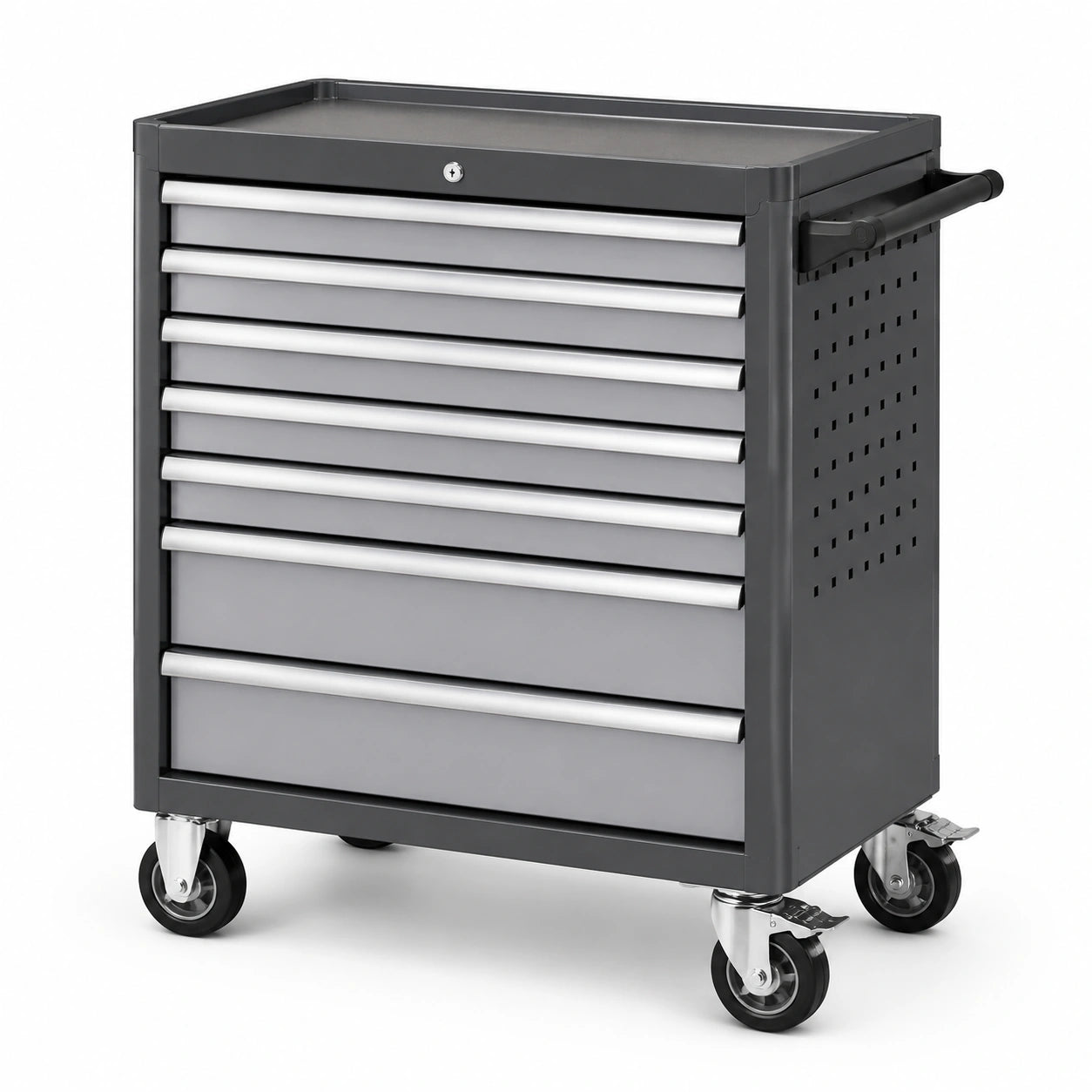 Servante d'atelier mobile en acier gris anthracite, 7 tiroirs verrouillables, 4 roulettes, 77 × 47 × 97 cm
