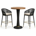 Ensemble de bar de jardin 3 pièces avec table ronde Ø 80 × 105 cm et 2 chaises hautes 55 × 57 × 105 cm, noir, brun, beige et doré