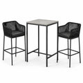 Ensemble de bar extérieur 3 pièces noir et gris avec table haute 65 × 65 × 105 cm et 2 fauteuils 57 × 58 × 105 cm