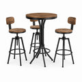 Ensemble 4 pièces marron et noir avec table ronde Ø 80 × H 100 cm et 3 tabourets réglables 44 × 44 × H 83–103 cm