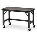 Établi mobile en acier noir avec plateau perforé et roulettes verrouillables, 120 × 60 × 90 cm