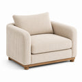 Fauteuil 1 place en velours côtelé beige avec base en bois marron clair, 115 × 98 × 82 cm