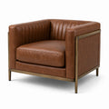 Fauteuil marron et bronze 96 x 86 x 78 cm, revêtement aspect cuir et cadre en métal