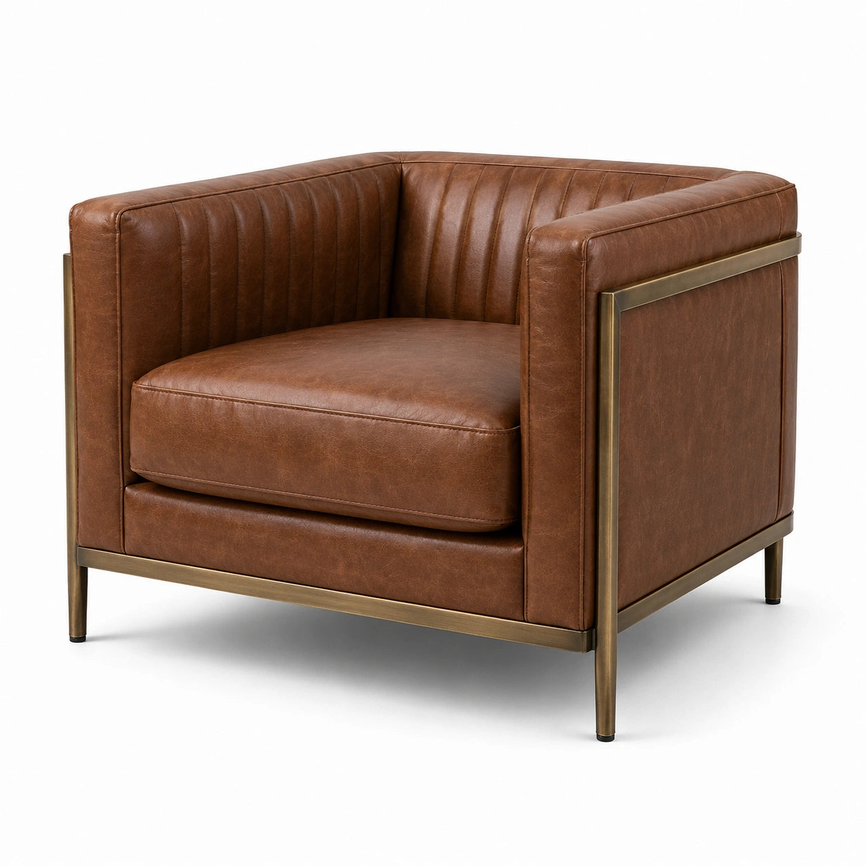 Fauteuil marron et bronze 96 x 86 x 78 cm, revêtement aspect cuir et cadre en métal