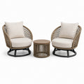 Ensemble de jardin 3 pièces beige, taupe et noir – 2 fauteuils 84 × 86 × 89 cm et table ronde Ø 50 × 47 cm
