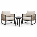 Ensemble de jardin 3 pièces beige, noir et taupe avec 2 fauteuils 72 × 75 × 78 cm et table ronde Ø 50 × 50 cm
