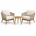 Ensemble 3 pièces avec 2 fauteuils de 76 × 75 × 80 cm et table ronde Ø 60 × 45 cm, beige, blanc cassé et bois naturel